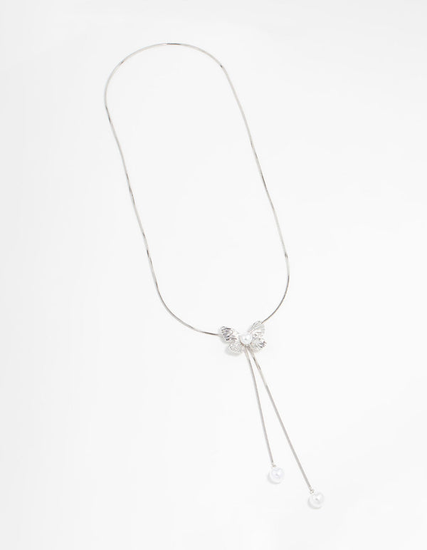 Silver Butterfly Pearl Y-Necklace