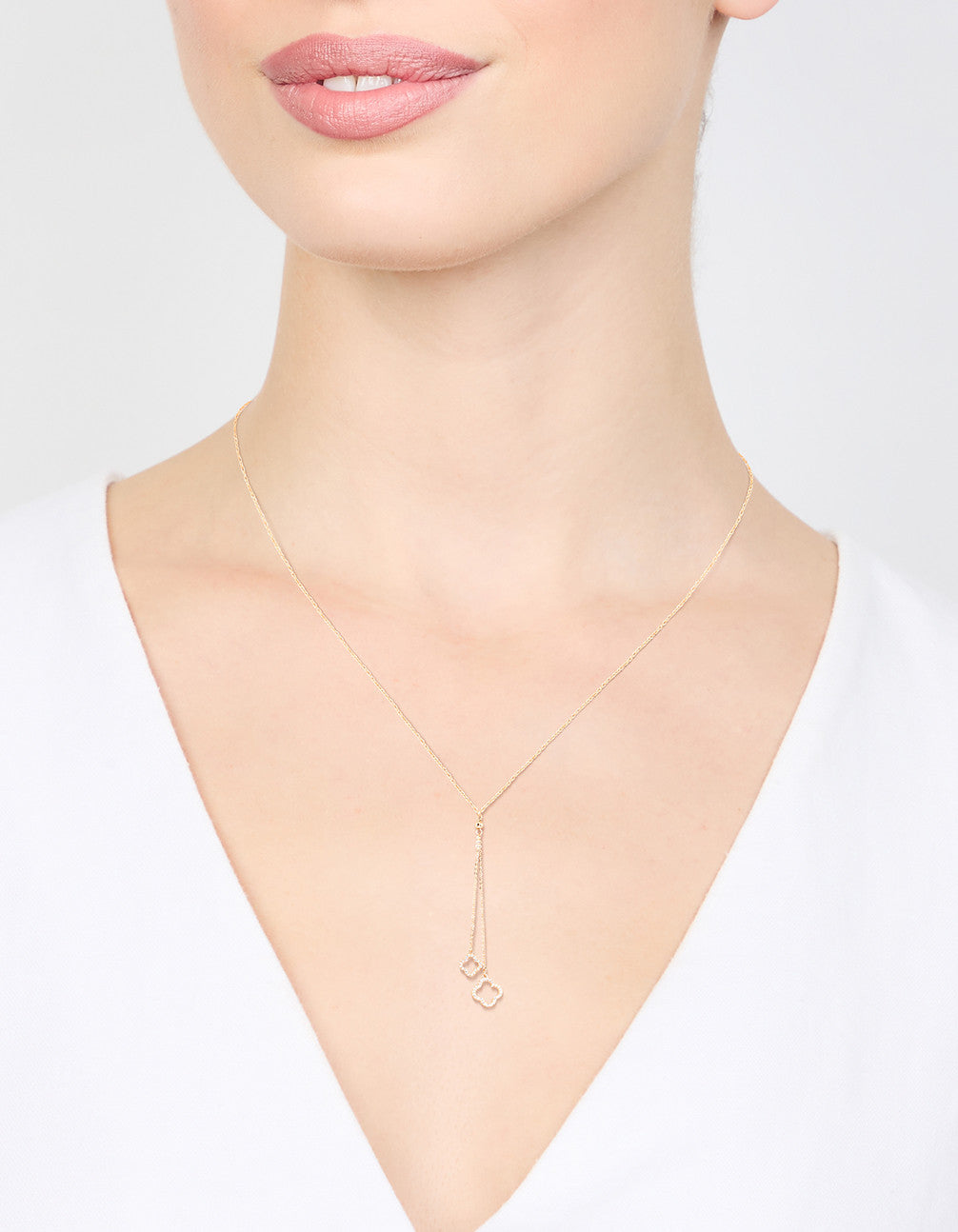 Gold Cubic Zirconia Flower Y Necklace