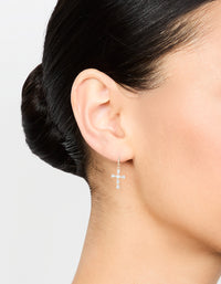 Gold Cubic Zirconia Cross Huggie Earrings - link has visual effect only
