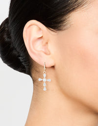 Gold Cubic Zirconia Cross Huggie Earrings - link has visual effect only