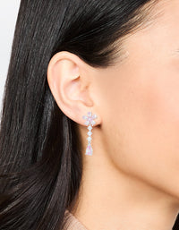 Silver Plated Pink Cubic Zirconia Flower Teardrop Stud Earrings - link has visual effect only