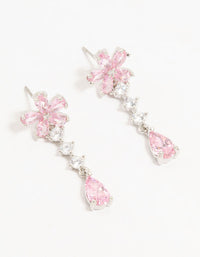Silver Plated Pink Cubic Zirconia Flower Teardrop Stud Earrings - link has visual effect only