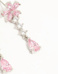 Silver Plated Pink Cubic Zirconia Flower Teardrop Stud Earrings - link has visual effect only