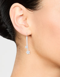 Silver Cubic Zirconia Flower Hook Drop Earrings - link has visual effect only