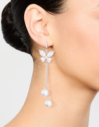 Silver Plated Cubic Zirconia, Pearl & Butterfly Huggie Earrings - link has visual effect only