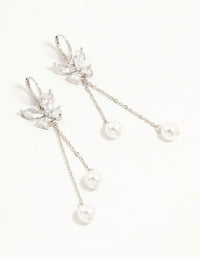 Silver Plated Cubic Zirconia, Pearl & Butterfly Huggie Earrings - link has visual effect only