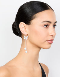 Silver Plated Cubic Zirconia, Pearl & Butterfly Huggie Earrings - link has visual effect only