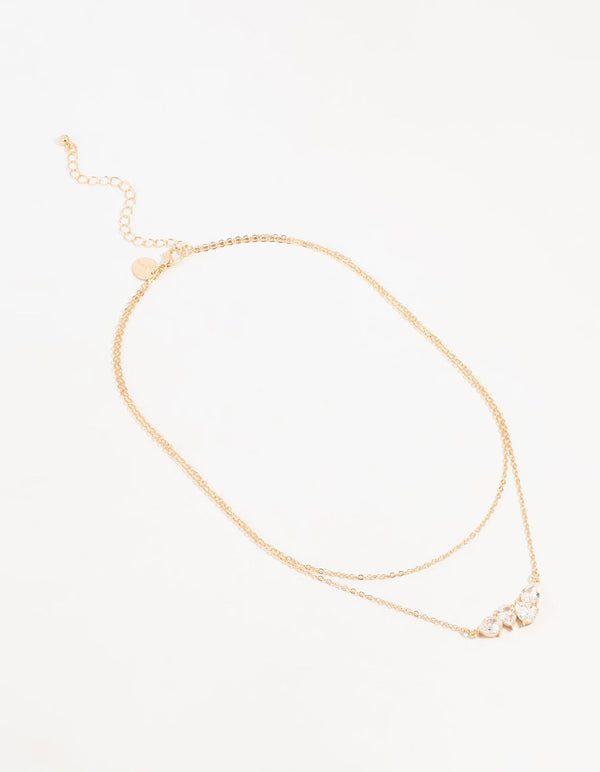 Gold Cubic Zirconia Cluster Layered Necklace