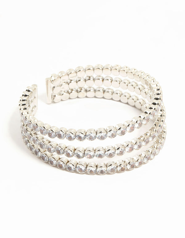 Silver Cubic Zirconia Layered Wrist Cuff