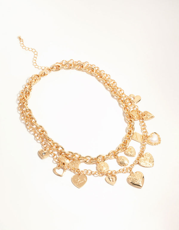 Gold Layered Heart Charm Necklace