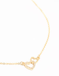 Gold Cubic Zirconia Open Double Heart Necklace - link has visual effect only