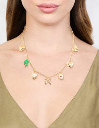 Gold Plated Heart & Bow Charm Necklace - link has visual effect only