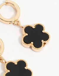 Gold Black Flower Drop Huggie Earrings - link has visual effect only