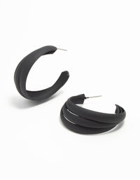 Black Coated Metal Ridge Hoop Earrings - link has visual effect only