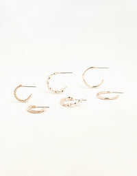 Rose Gold Twisted & Clean Hoop Earrings 3-Pack - link has visual effect only