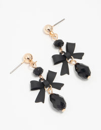 Gold Black Diamante Bow Drop Earrings - link has visual effect only