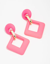 Gold Pink Diamond Shaped Link Earrings - link has visual effect only