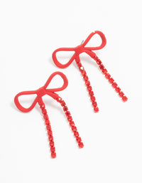 Red Coated Metal Bow Diamante Drop Earrings - link has visual effect only