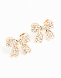 Gold Pave Set Diamante Bow Stud Earrings - link has visual effect only
