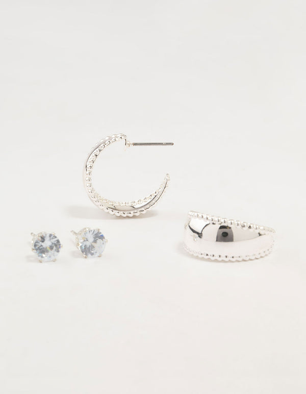 Silver Diamante Stud & Hoop Earrings 2-Pack