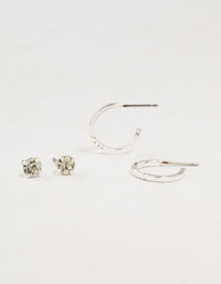 Silver Diamante Studs & Plain Hoop Earrings 2-Pack - link has visual effect only