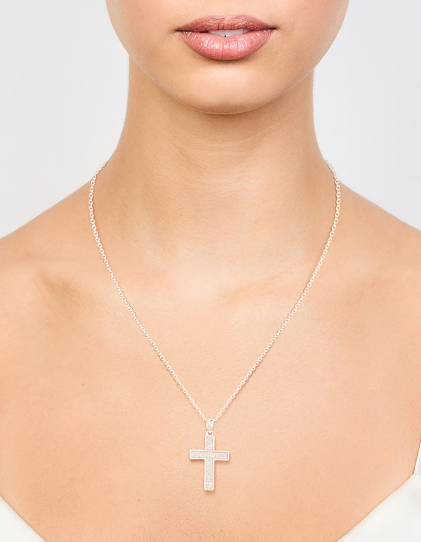 Silver Glitter Cross Necklace