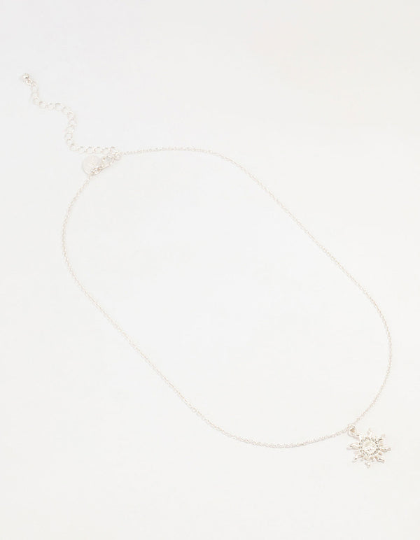 Silver Diamante Sun Pendant Necklace
