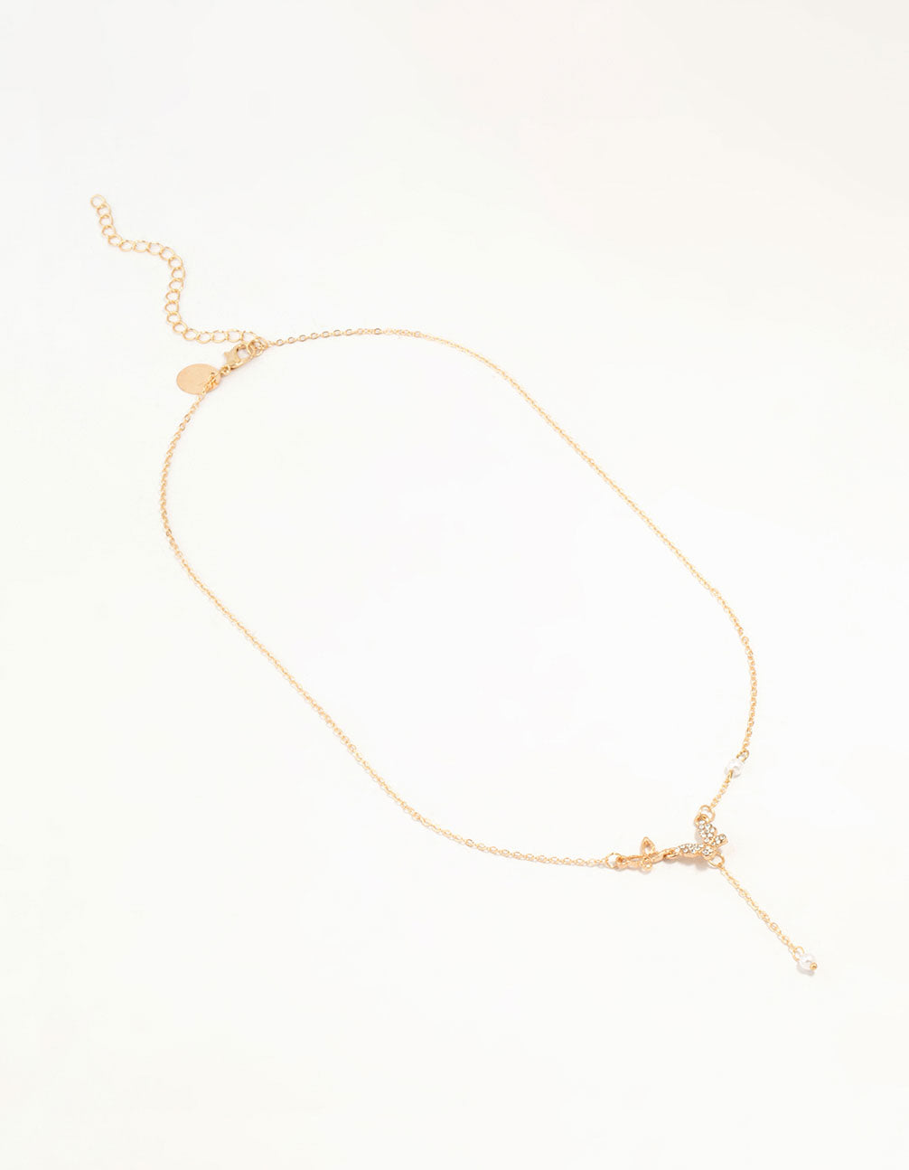 Gold Diamante Pearl Butterfly Y-Necklace