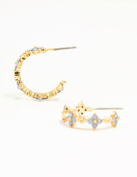 Gold Plated Cubic Zirconia Floral Hoop Earrings - link has visual effect only