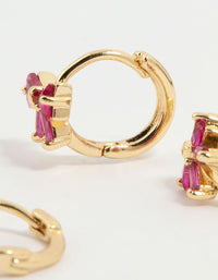 Gold Plated Pink Cubic Zirconia Bow Huggie Earrings 3-Pack - link has visual effect only