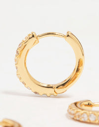 Gold Plated Cubic Zirconia & Sleek Huggie Earrings 2-Pack - link has visual effect only