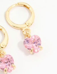 Gold Plated Pink Cubic Zirconia Flower & Heart Earrings 3-Pack - link has visual effect only