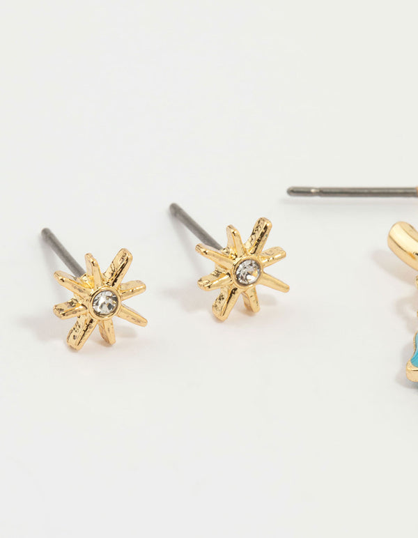 Gold Plated Hamsa Hand & Evil Eye Earrings 3-Pack