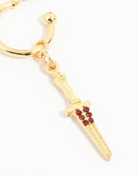 Gold Plated Sword & Burgundy Rose Earrings 3-Pack - link has visual effect only