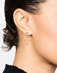 Gold Plated Cubic Zirconia Cross Drop Earrings - link has visual effect only