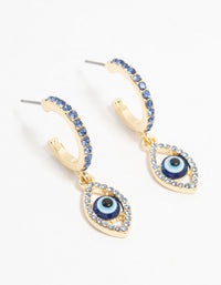 Gold Plated Diamante Evil Eye Drop Earrings - link has visual effect only