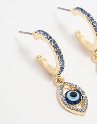 Gold Plated Diamante Evil Eye Drop Earrings - link has visual effect only