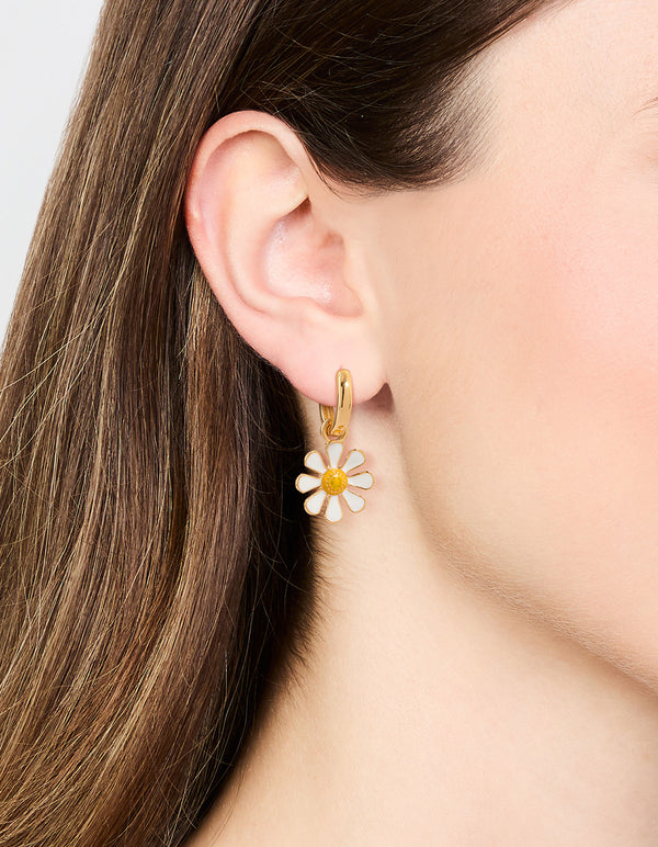 Gold Plated Daisy Huggie Earrings