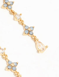 Gold Plated Blue Cubic Zirconia Floral Drop Earrings - link has visual effect only
