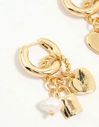 Gold Plated Heart & Lock Drop Huggie Earrings - link has visual effect only