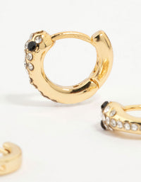 Gold Plated Black Cubic Zirconia Snake Huggie Earrings 3-Pack - link has visual effect only