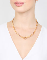 Gold Plated Mixed Link Necklace - link has visual effect only
