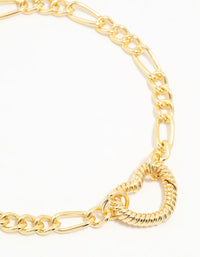 Gold Plated Heart Link Bracelet - link has visual effect only