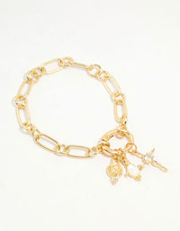 Gold Plated Cubic Zirconia Cross Link Bracelet - link has visual effect only