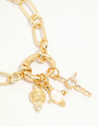 Gold Plated Cubic Zirconia Cross Link Bracelet - link has visual effect only