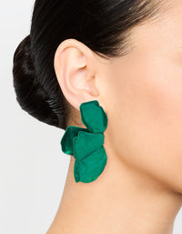 Dark Green Coated Metal Flower Petal Drop Earrings - link has visual effect only