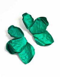 Dark Green Coated Metal Flower Petal Drop Earrings - link has visual effect only