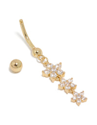 Gold Plated Surgical Steel Cubic Zirconia Multi Butterfly Belly Bar - link has visual effect only