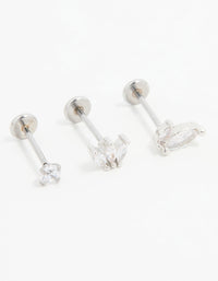 Surgical Steel Fan Double Cubic Zirconia Flat Back Studs 3-Pack - link has visual effect only