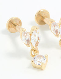 Gold Plated Surgical Steel Cubic Zirconia Flat Back Studs 2-Pack - link has visual effect only